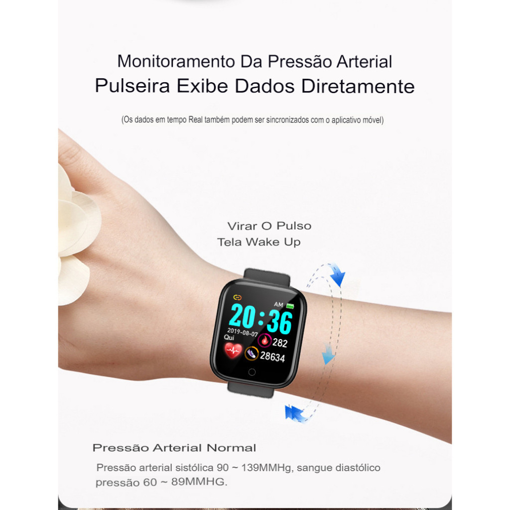 Smartwatch D20 relógio Colocar foto com tela hd y68 bluetooth com lembrete chamada monitor de frequência - Imagem 3